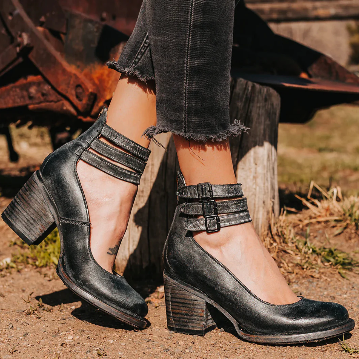 Monica™ | Vintage look Leren Hakken