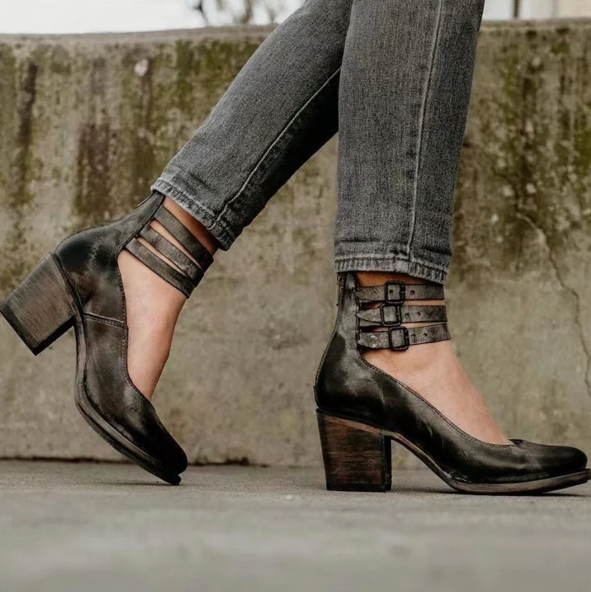 Monica™ | Vintage look Leren Hakken