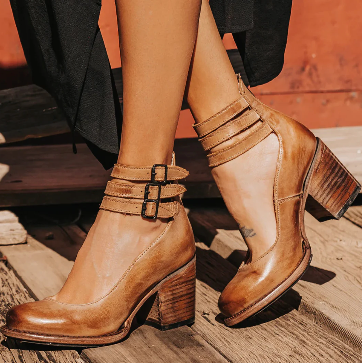Monica™ | Vintage look Leren Hakken